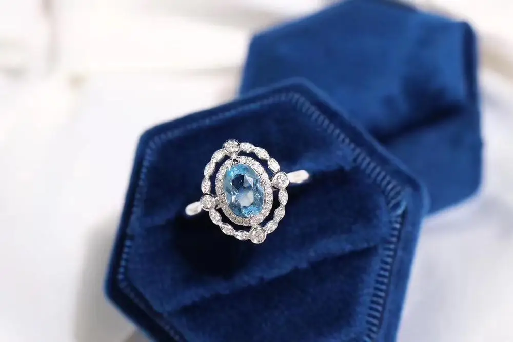 Naturlige Aquamarine Ringe Til Kvinder Sterling Sølv 925 Farve Smykker Ring, Bryllup, Engagement, Fest Ædelsten Fine Smykker