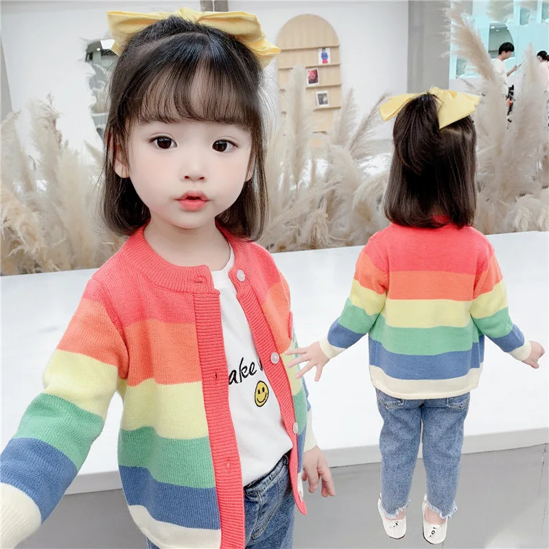 Baby Pige Vinter Tøj Rainbow Trøje Til piger Toddler Børn Strikket Cardigan lille Barn Farverige børnetøj 3 Til 8