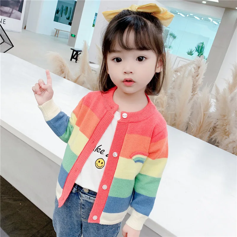 Baby Pige Vinter Tøj Rainbow Trøje Til piger Toddler Børn Strikket Cardigan lille Barn Farverige børnetøj 3 Til 8