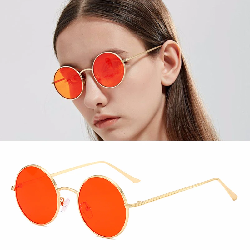 Kvinder Vintage Brast Metal Sol Briller Runde Mode Marine Linser, Røde Solbriller Mænd Og Kvinder Personlighed Prins Spejl UV400