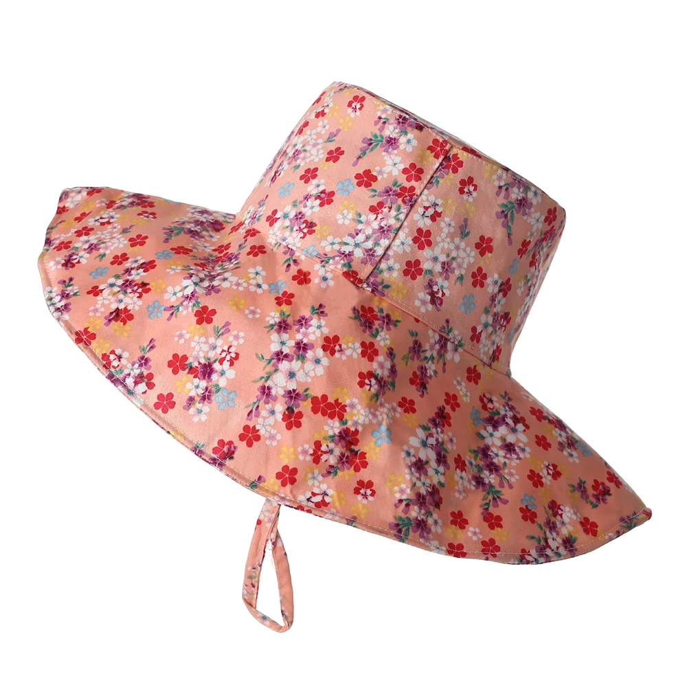 AA Børn Buksetrold Piger solhat Tilbehør Sommeren UV-Beskyttelse Wide Brim Blomster Bucket Hat med Bindebånd Solhat Caps
