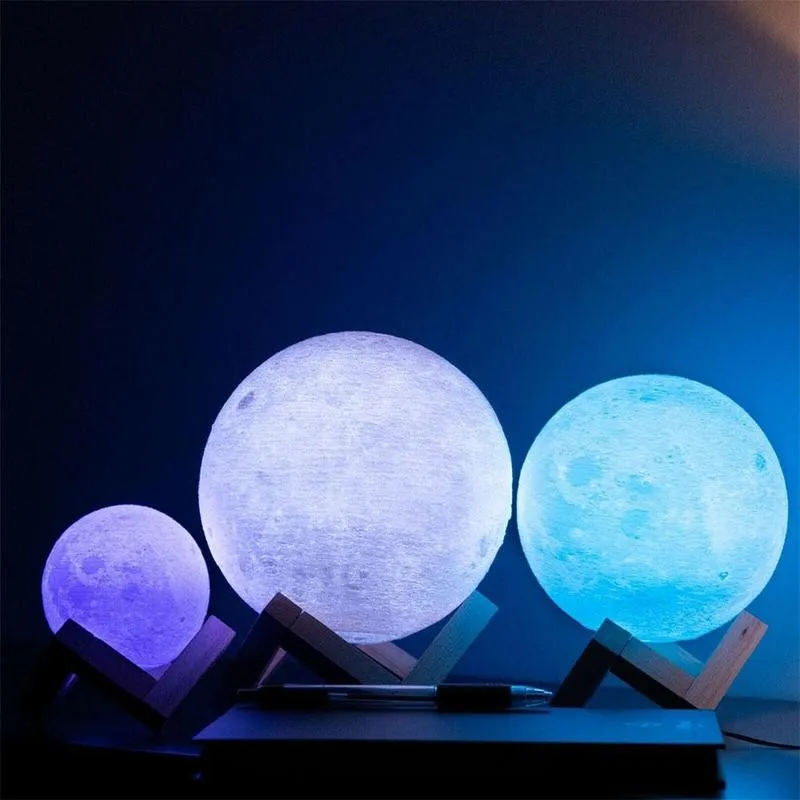 3D Moon Lamp Nat Lys LED Remote Touch Kontrol Genopladelige Personlig Timing Månen 16 Farver, Lys Gave