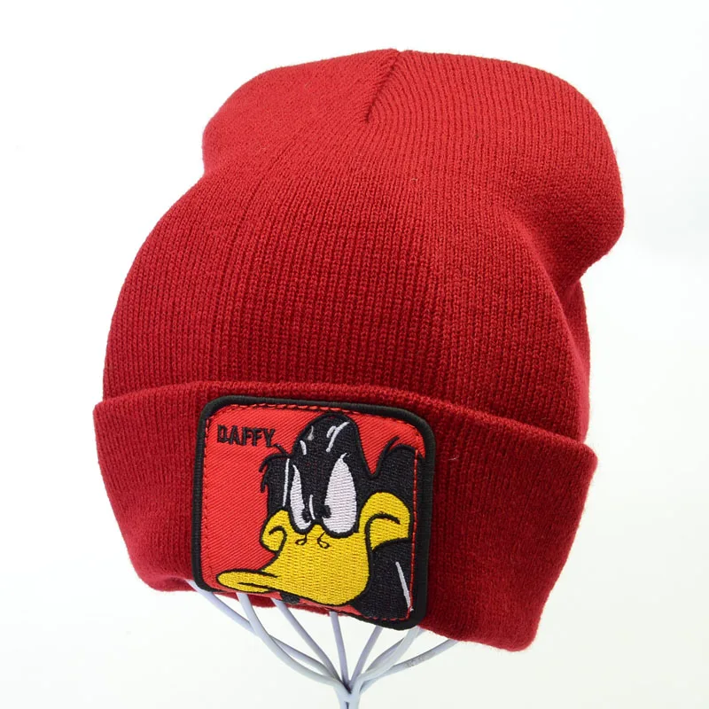 Tegnefilm Daffy Broderet Hue Høj Kvalitet Bomuld Casual Huer til Mænd, Kvinder Strikket Vinter Hat Mode