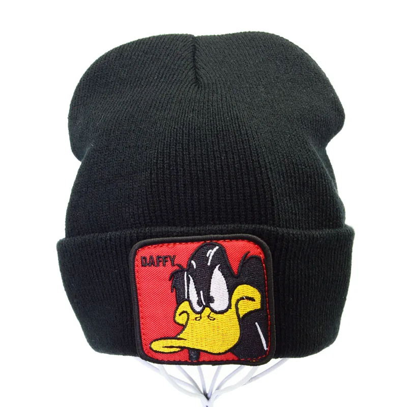 Tegnefilm Daffy Broderet Hue Høj Kvalitet Bomuld Casual Huer til Mænd, Kvinder Strikket Vinter Hat Mode