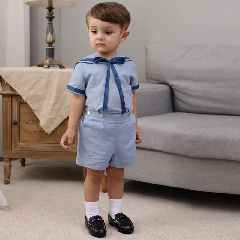 Ins Sommeren Spanske Børn Bomuld Kvalitet England Navy Stil Børnehave Tøj Toddler Dreng Tøj Boutique-Kids Tøj