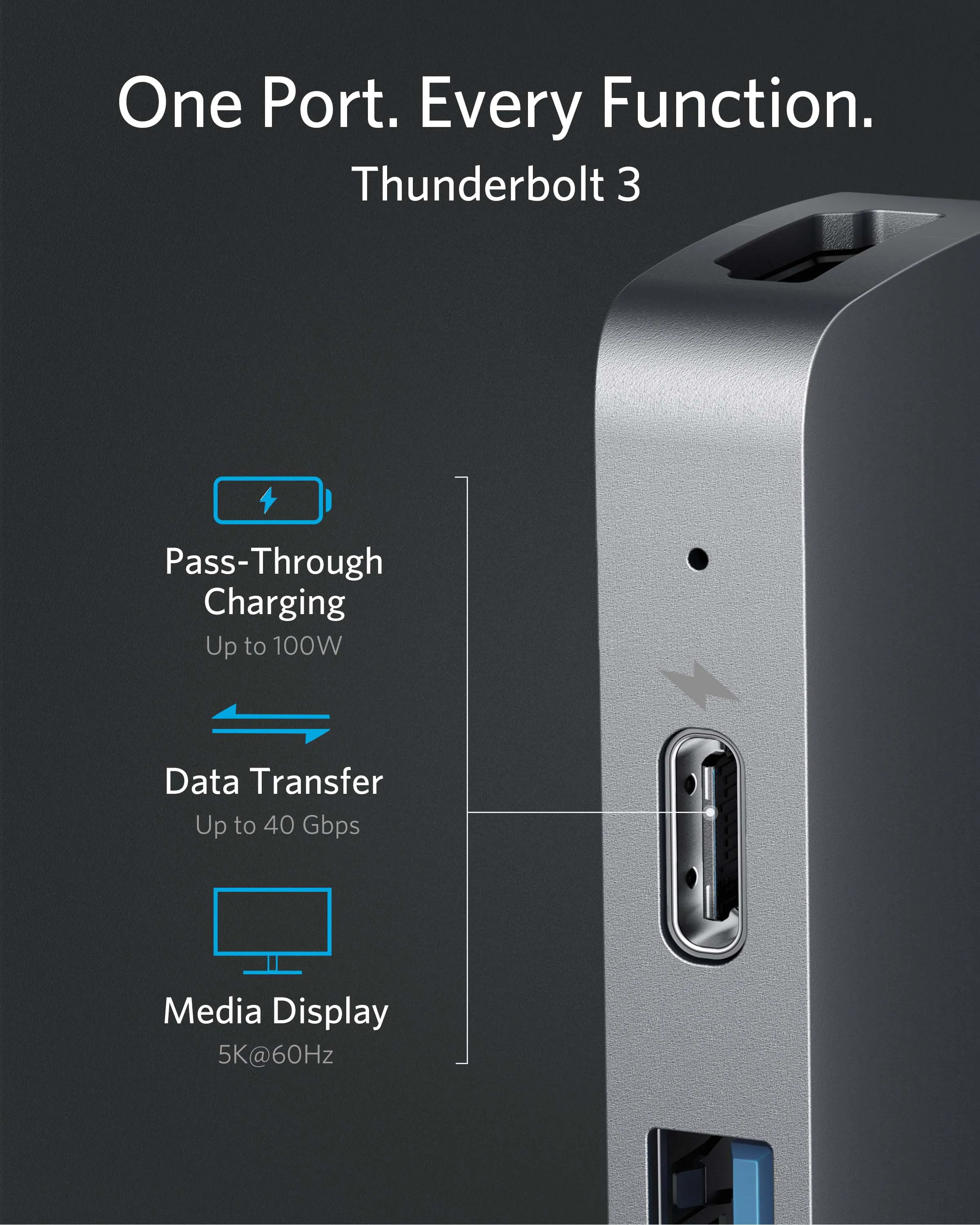Anker USB-C-Hub til MacBook, PowerExpand Direkte 8-i-2 USB-C Adapter, med Thunderbolt 3 USB-Port C, 4K HDMI-Port, USB-C og USB