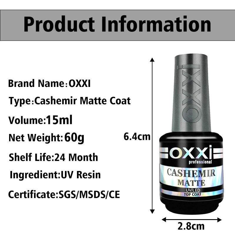 OXXI Semi Permanent Matte Top Coat Gellac Manicure Lak Hybrid Neglelak Gummi Base og Top Gel Polish til Søm Matt Lim