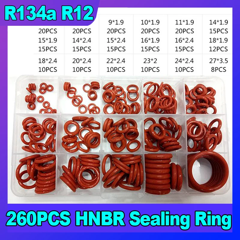 HNBR Gummi Rød R134a R12 O-Ring Tætning Kit Sortiment Sæt Til Bilen Automotive A/C Air-Conditioning System