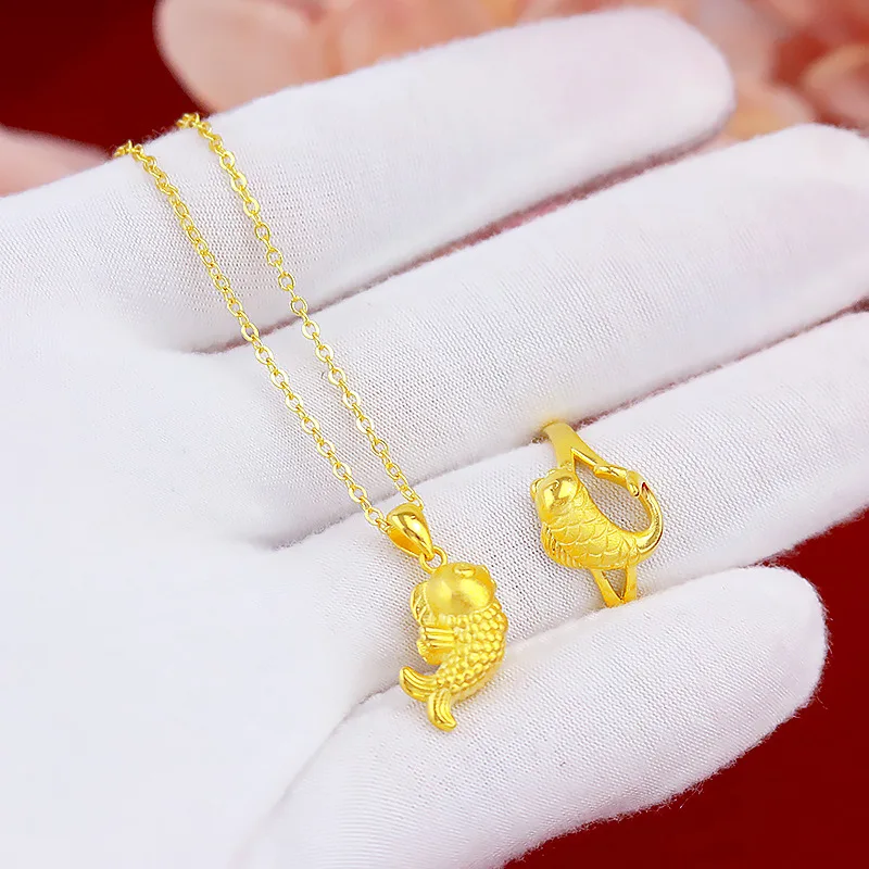 Koreanere Real 24K Guld Halskæde Vedhæng til Kvinder Guld Smykker Heldig Fisk Vedhæng Kæde Halskæde Choker Jubilæum, Fødselsdag Gaver