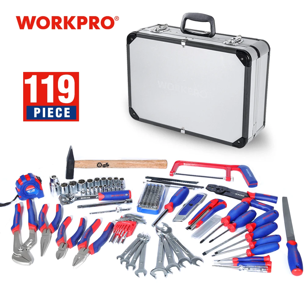 WORKPRO 119PC Hjem Værktøj Sæt med Aluminium box Tool Kits Husstand Sæt Værktøj håndværktøj