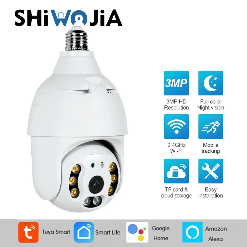 SHIWOJIA 3MP IP-Kamera Wifi 4X Zoom Videoovervågning Mini Dome Trådløse Lampe Smart Liv Alex Google Home Security CCTV Cam