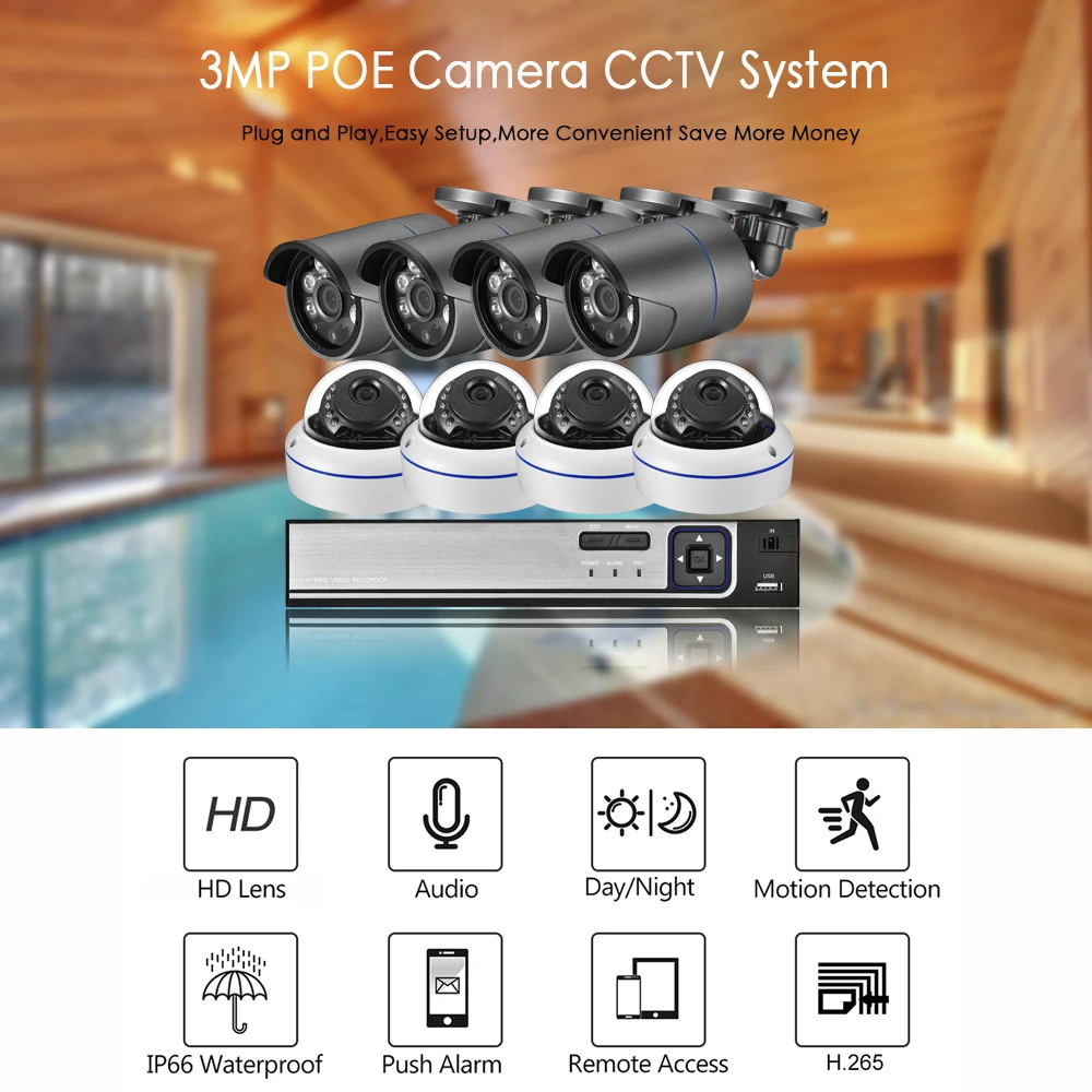 Gadinan 8CH 5MP NVR Kit H. 265 3MP Lyd IP Kamera System Sikkerhed Kamera IR Udendørs Vandtæt CCTV Videoovervågning NVR Sæt