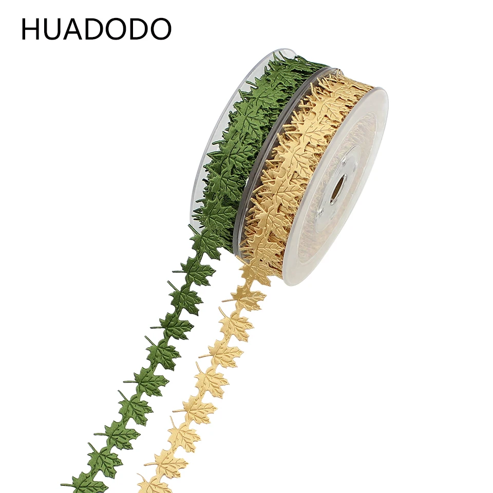 HUADODO 15Yards 20mm Maple Leaf Satin Bånd Kunstige leavs For Syning, Håndværk Tilbehør DIY bryllup Dekoration