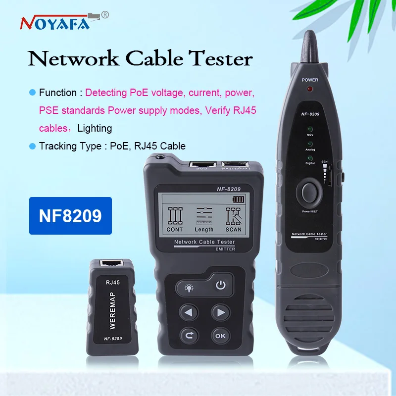 NOYAFA NF-8209 Netværk PoE Tester checker Ethernet cat5,cat6 Lan tester PoE Switch test Scanning Kabel Wiremap Tester