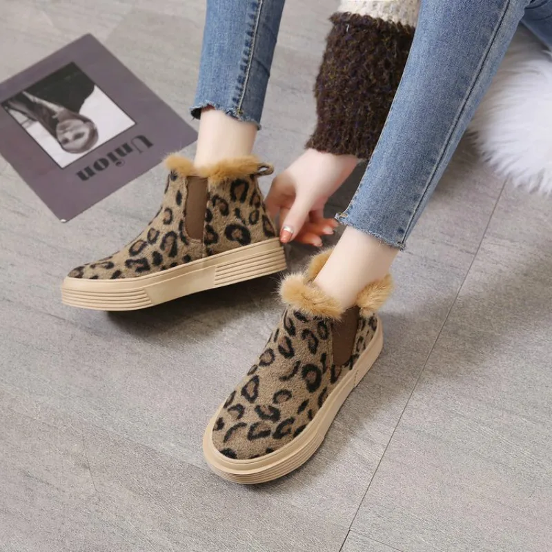 2020 Vinter Ankle Støvler til Kvinder Platform Støvler Leopard Print Designere Chunky Plus Velvet Varm Kvinders Boot Sko Kvinde
