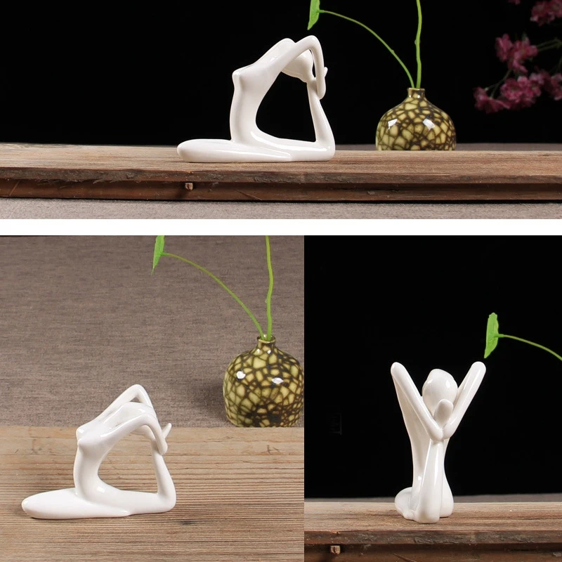 Abstrakt Kunst, Keramik Yogastillinger Figur Porcelæn Yoga Lady Figur Statue Hjem Yoga Studio Indretning Ornament