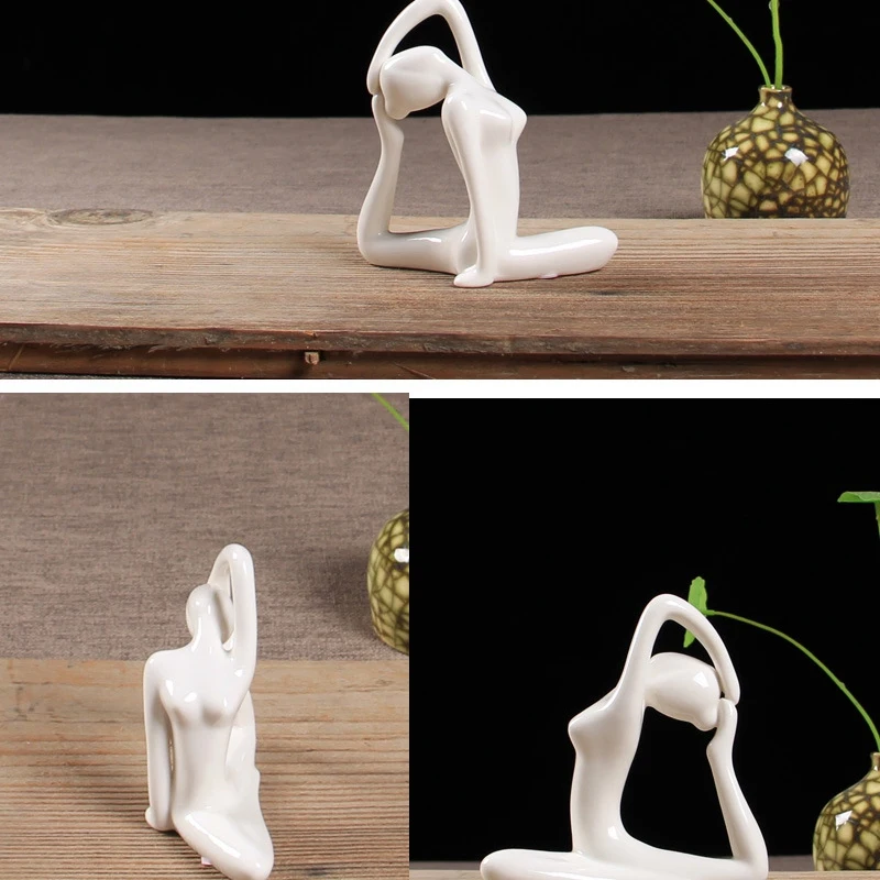Abstrakt Kunst, Keramik Yogastillinger Figur Porcelæn Yoga Lady Figur Statue Hjem Yoga Studio Indretning Ornament