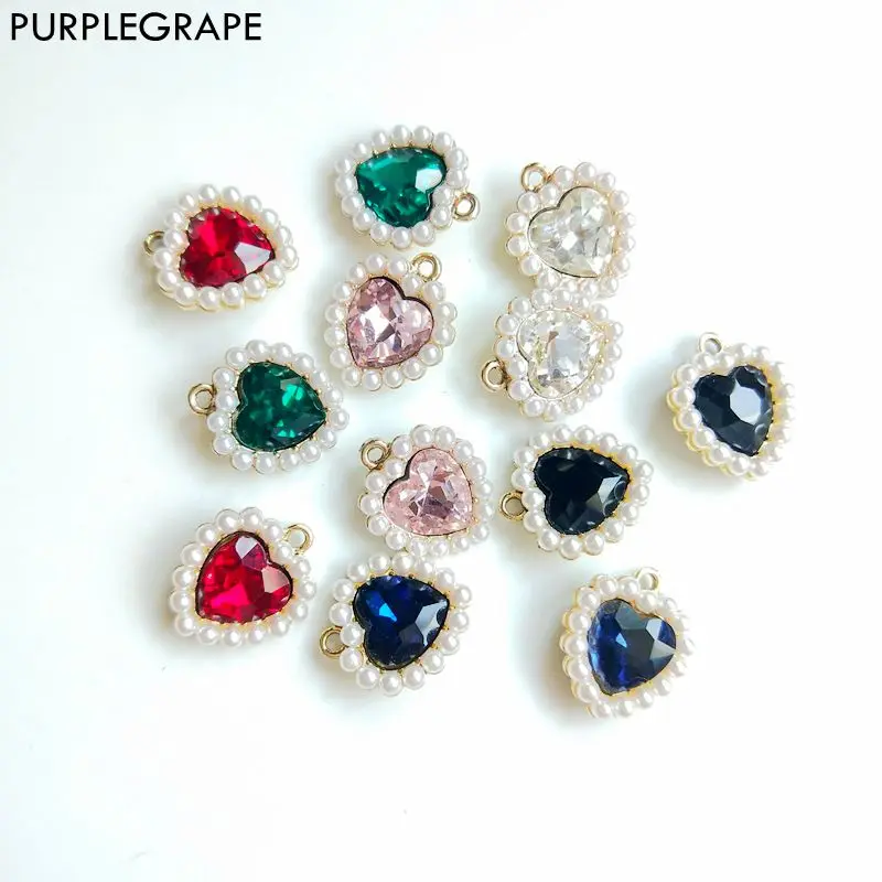 Japanske og koreanske mode pearl zircon kærlighed flerfarvet enkelt hængning DIY håndlavede øreringe tilbehør vedhæng en pakke af 4