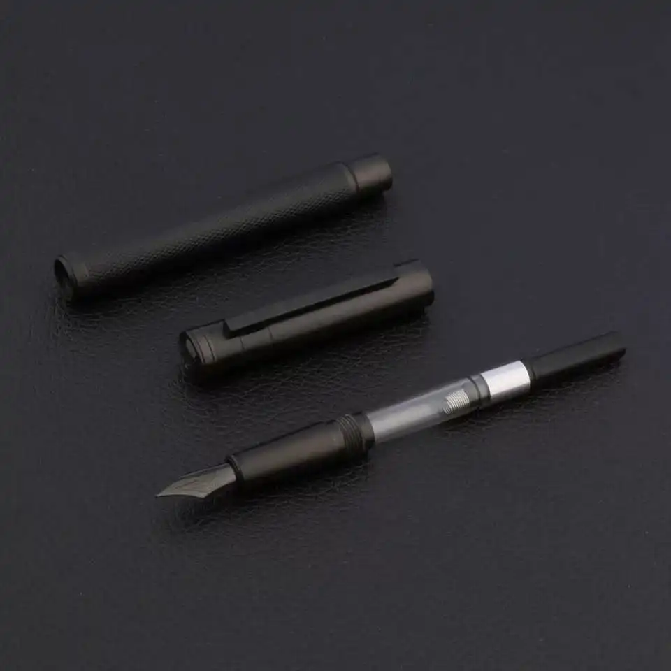 Hongdian Black Metal Fountain Pen Blæk Pen Titanium Sort Fine Nib Smukke Træ, Tekstur Business Kontor, skole leverancer Skriver