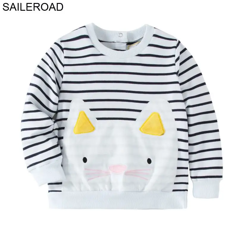 SAILEROAD Dyr Applique Sweatshirt Pige 2-7Years Lidt Kids Hættetrøjer Søde Kat Børns Sweatshirts til Baby Tøj Bomuld