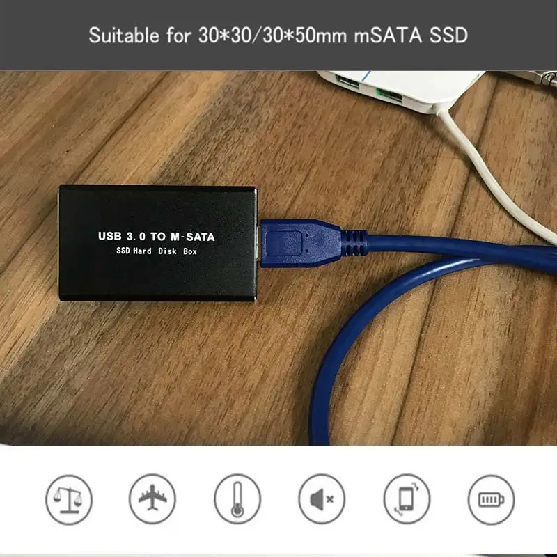 Ingelon Caddie Kabinet Sort SSD Box USB 3.0 til MSATA Harddisk 3030mm 3050mm Ekstern Konverter Tilfældet For Samsung Kingston SSD