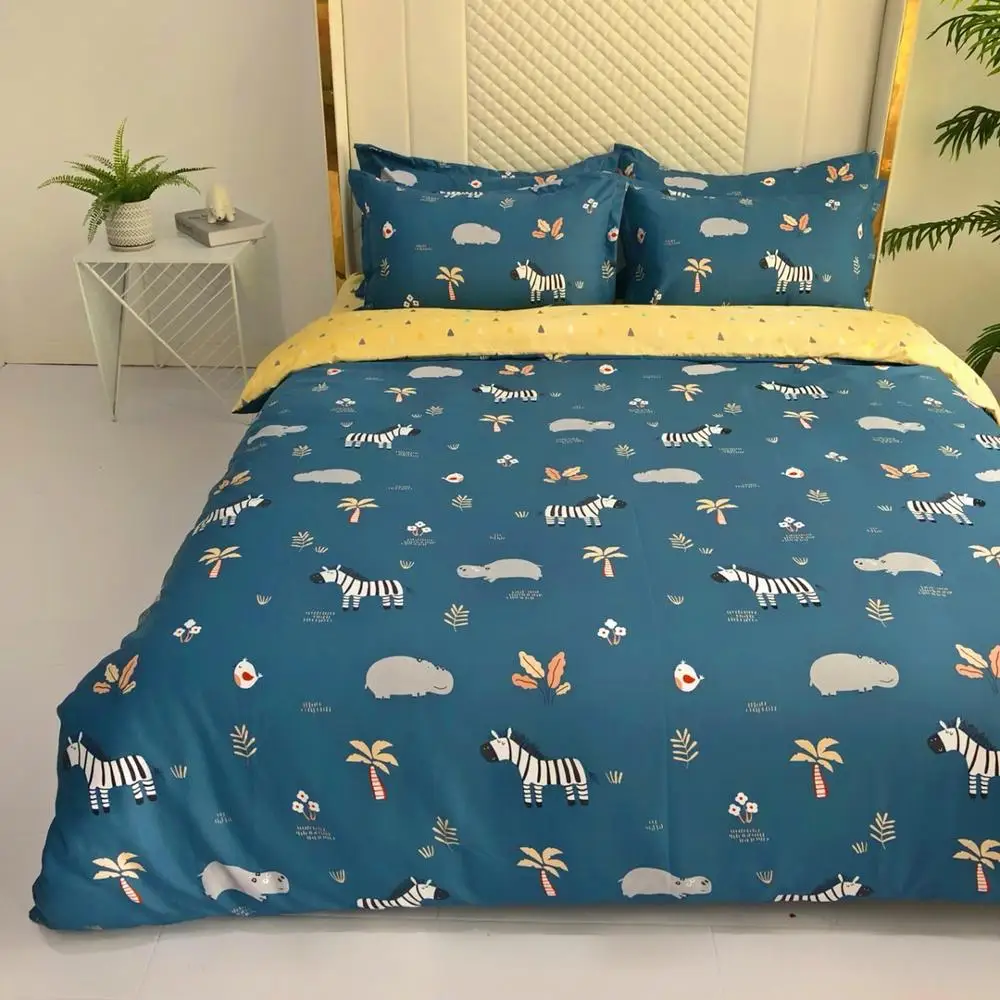 4 Stykker Zebra/Hippo Bedding Set Tegnefilm Dynebetræk 3D-Print skovens Dyr Bed Cover Sæt OS-Fuld(200x230cm) Quilt Bed Cover