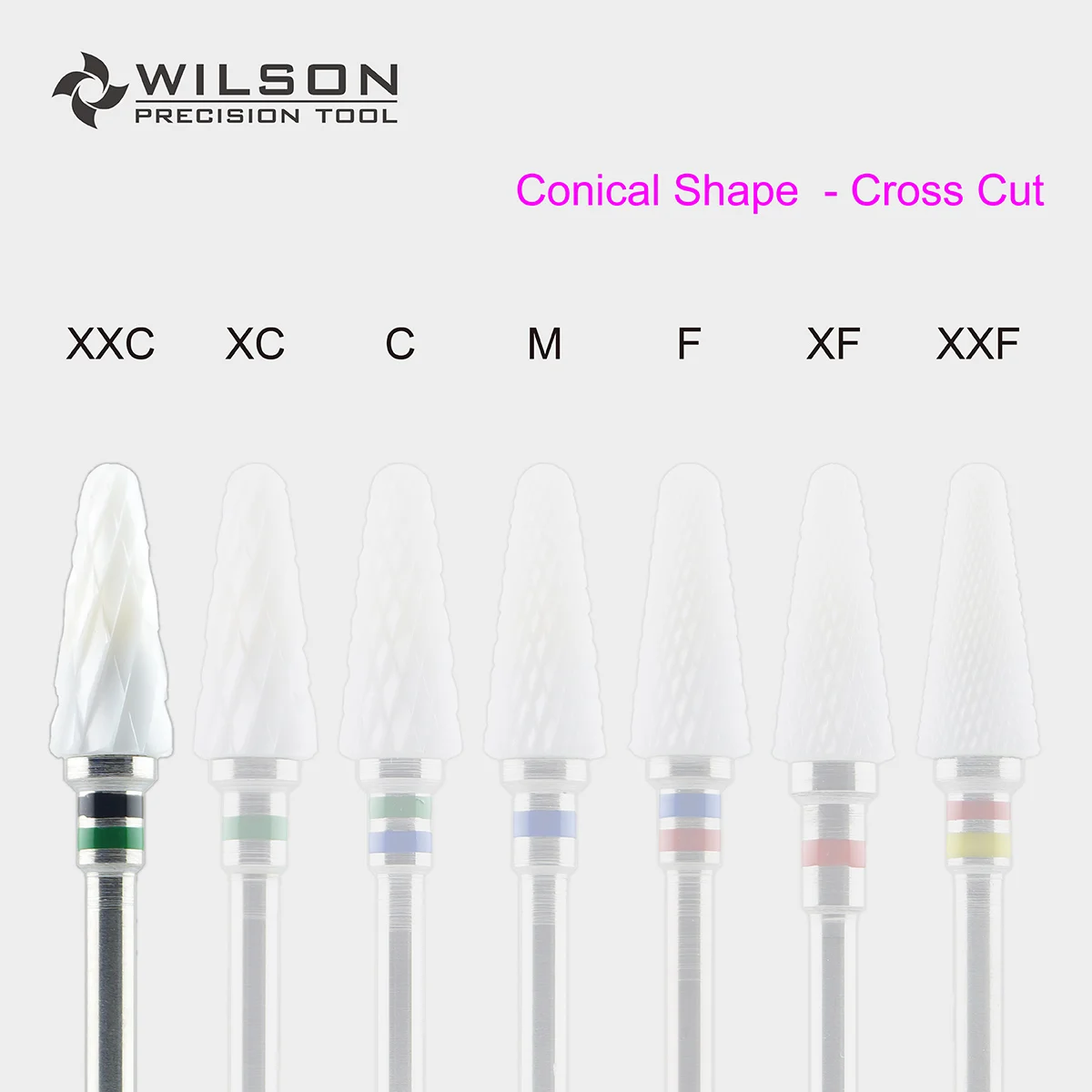 WilsonDental Burs Konisk Form - Cross Cut - Hvid Keramik - (6400202-6400802) Zirconium - Keramik Dentale Burs