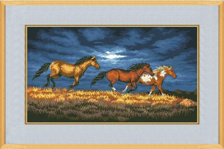 Guld Samling Dejlige Tælles Cross Stitch Kit Thunder Ridge Galoperende Heste Hest Blå Himmel dim 03853 3853