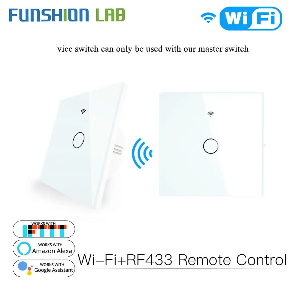 Funshion WiFi 2-Vejs Væg Touch Smart Switch RF433 Sender Wall Panel Trådløs Fjernbetjening Arbejde med Alexa,Google Startside