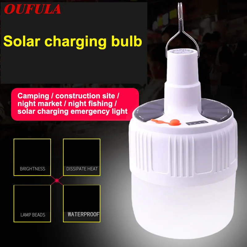Multifunktionelle solar oplader batteri DC LED Nat stall pære telt lampe camping enhed nødbelysning