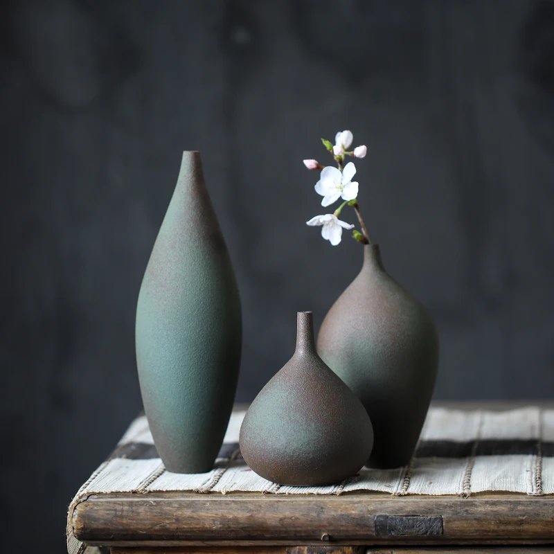 Efterligning Metal, Porcelæn blomstervaser Keramiske Håndlavet Mat grøn Japansk Retro style Home Decor