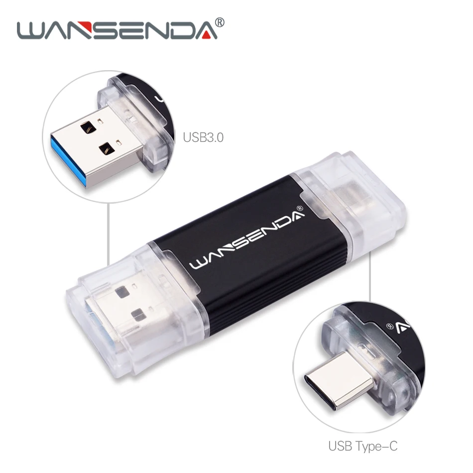 WANSENDA OTG 2-i-1 USB-Flash-Drev USB3.0 & Type-C-Pen-Drev 512GB 256GB 128GB 64GB 16GB 32GB USB-Pendrive 3.0 Memory Stick