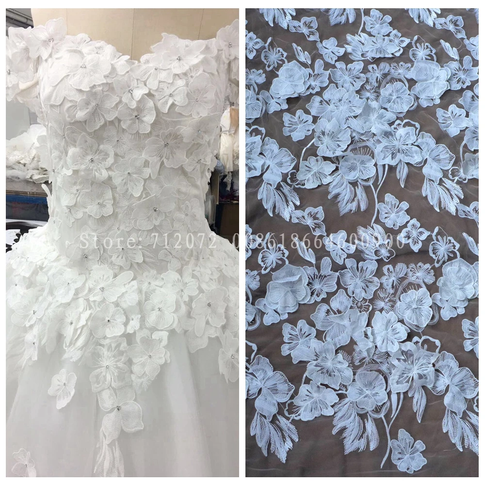 La Belleza 1 yard Off white 3D blomster fashion bryllup/ evinging kjole blonde stof
