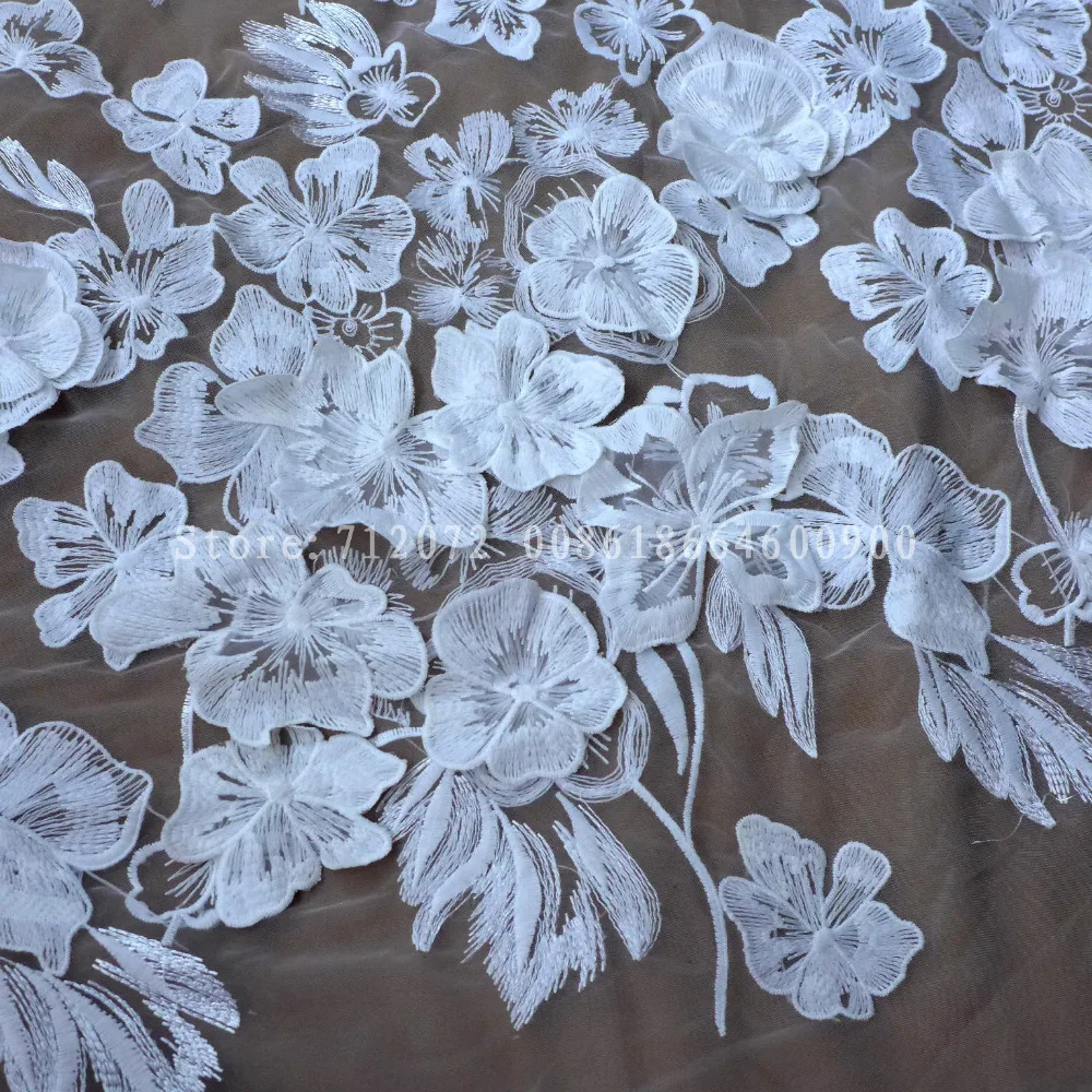La Belleza 1 yard Off white 3D blomster fashion bryllup/ evinging kjole blonde stof