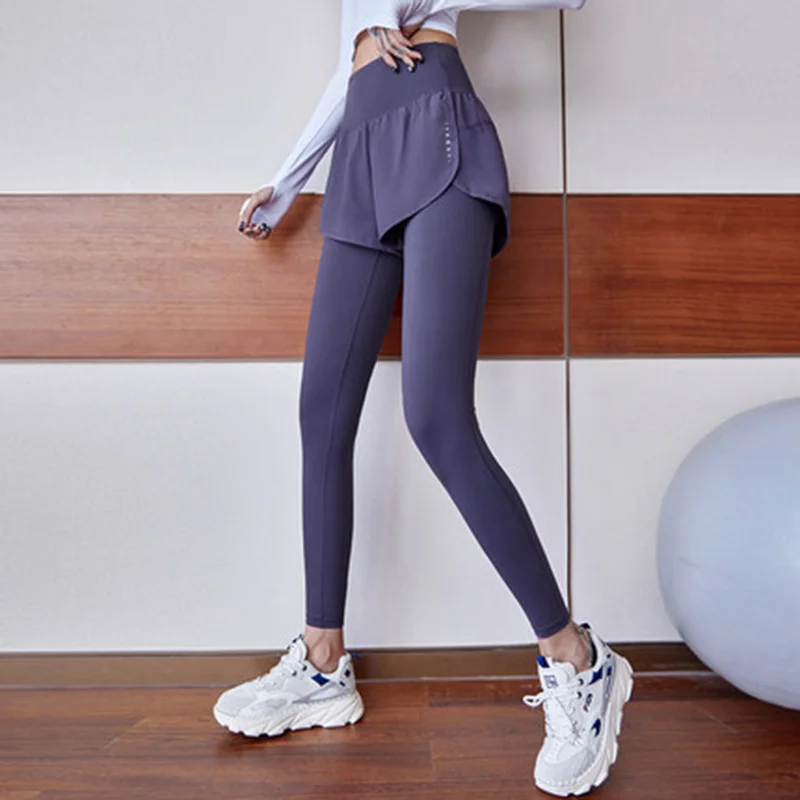 F. DYRAA Kvinder High Waiste Yoga Bukser falske to stykker Problemfri Leggings Høj Elastisk for Trænings-og Kører Øvelse Tights Leggins