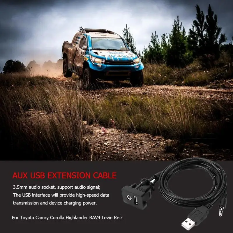 Bilen USB-Port Panel Auto Båd 3,5 mm 1/8 AUX USB-Extension Kabel-Adapter til Toyota Camry Corolla Highlander RAV4 Levin Reiz