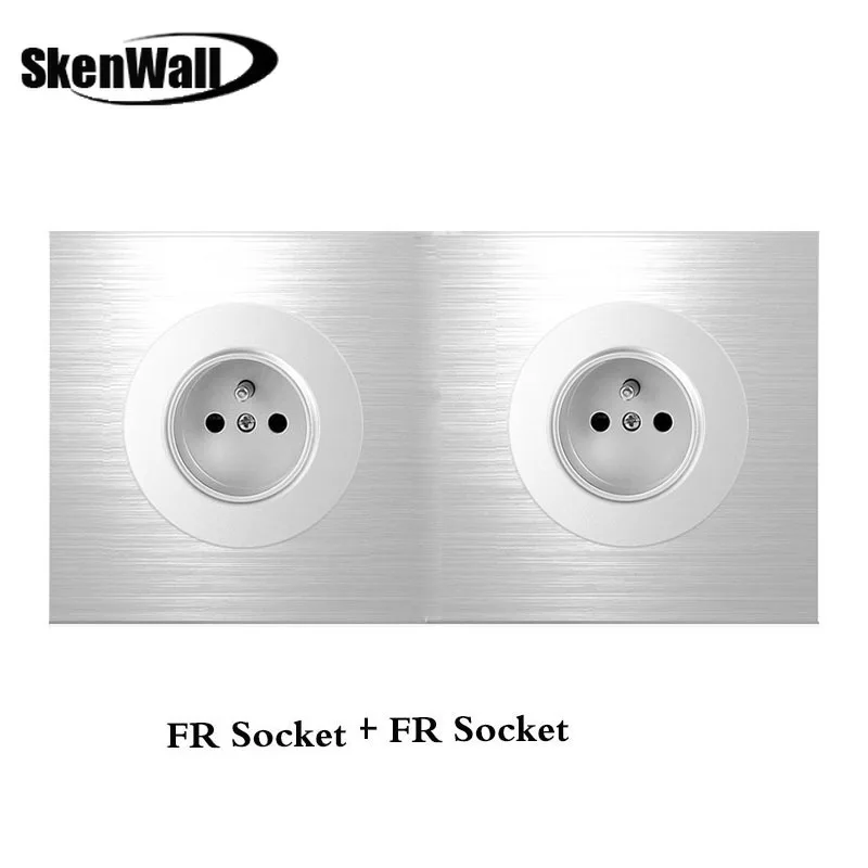 EU-Standard for Stik fransk Socket Triple Skift+ Socket Husstand Sølv Aluminiumslegering Panel Skifte Socket 90V-250V