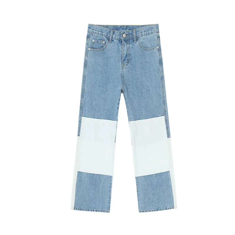 Efteråret Patchwork Jeans til Mænd Blå Hvid Panel, Lige Jeans Denim Baggy Jeans Bell Bottom-Jeans Straight Leg Jeans Bomuld