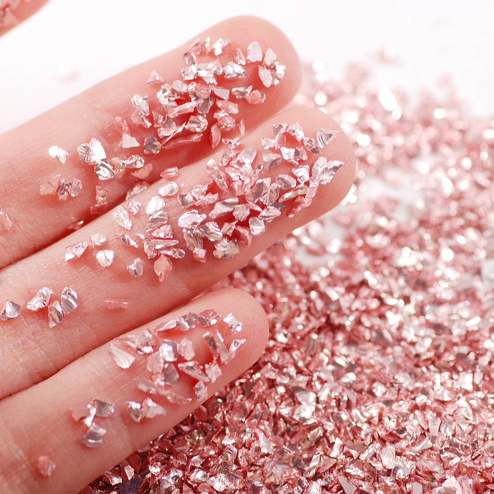 50 g/Masse Lys Pink Farve Negle Tilbehør Uregelmæssig Form Glas Grus Skinner Nail Art Dekoration Gemstone
