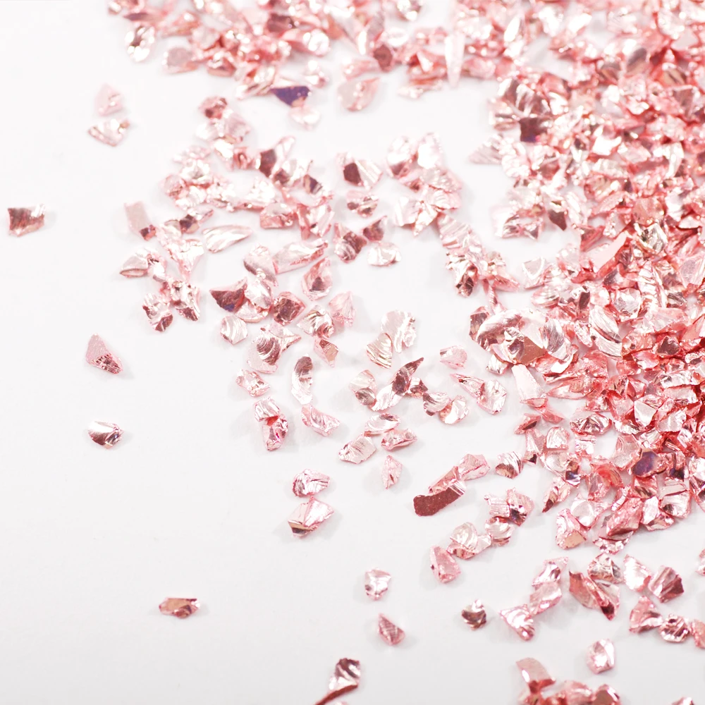 50 g/Masse Lys Pink Farve Negle Tilbehør Uregelmæssig Form Glas Grus Skinner Nail Art Dekoration Gemstone