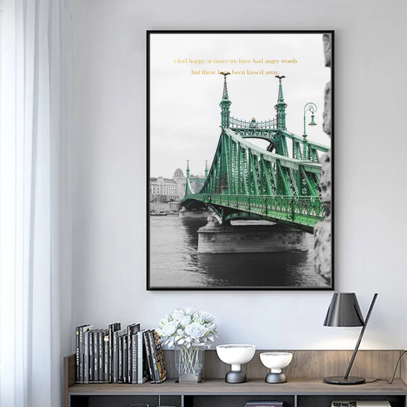 Nordisk Vintage Grønne Tog Broen Lærred Malerier Industriel Stil Plakater Dekorativ Bil Udskriver Væg Kunst, Billeder, Stue