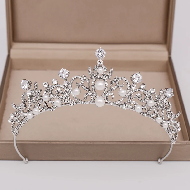 Prinsesse Dronning Pige Kvinder Brude Medaljon I Sølv Farve Kroner Rhinestone Krystal Diadem Tiaras Smykker Bryllup Hår Tilbehør