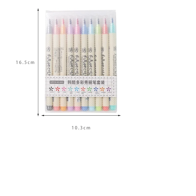 10 stk Fremtidige farve touch skrive Stof pen, pensel Farve Kalligrafi markøren penne Papirvarer Tegning kunst skoleartikler A6805