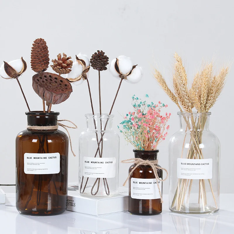 Nordisk Moderne Mini-Brun Transparent Glas, Flaske Tør Flower Vase, Vaser Planter Indehaveren Boligindretning Stue Indretning