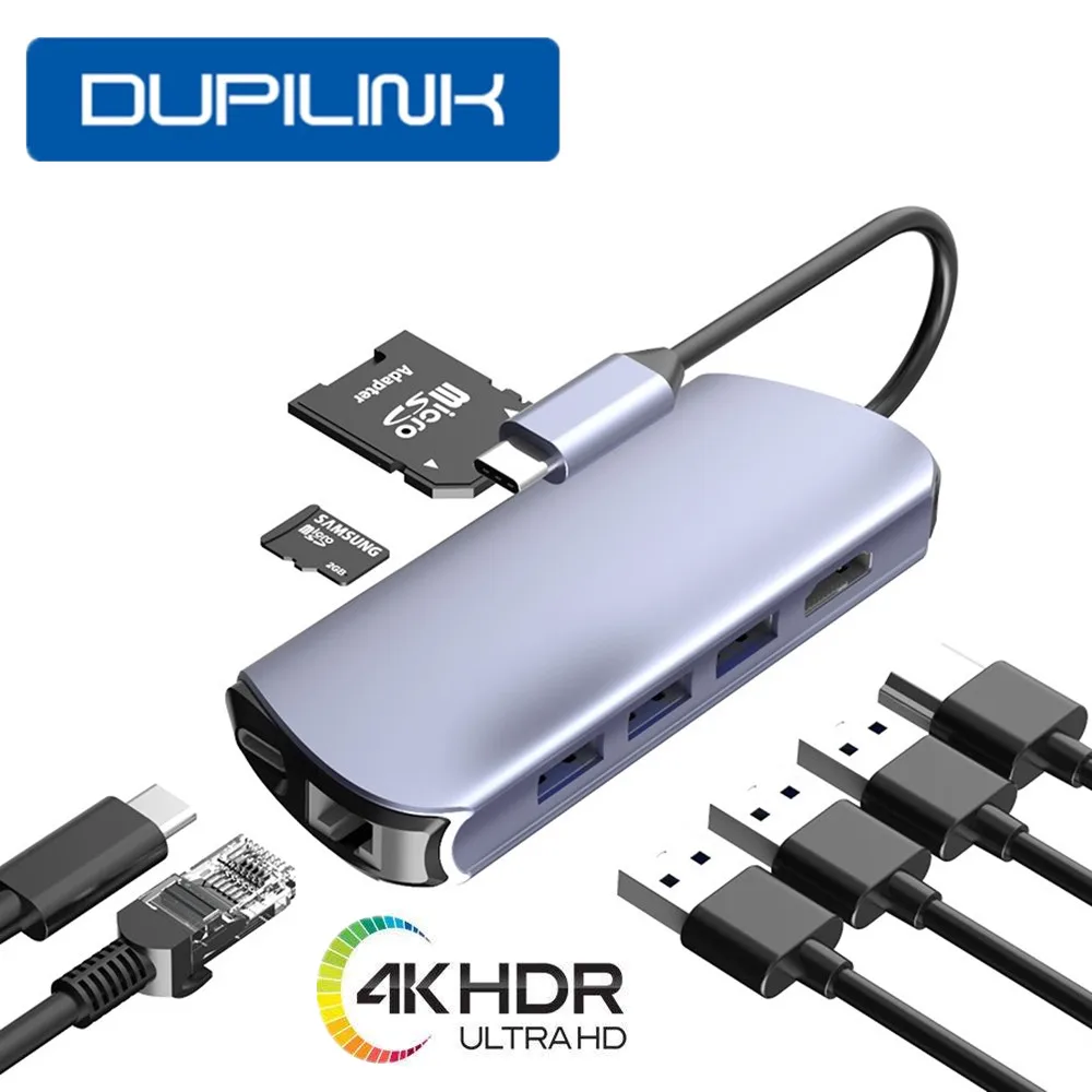 USB-HUB Type C til USB 3.0-HDMI, VGA RJ45 USB-HUB til MacBook Pro-Computer Tilbehør, USB-C Splitter 10 Havne Type C-HUB