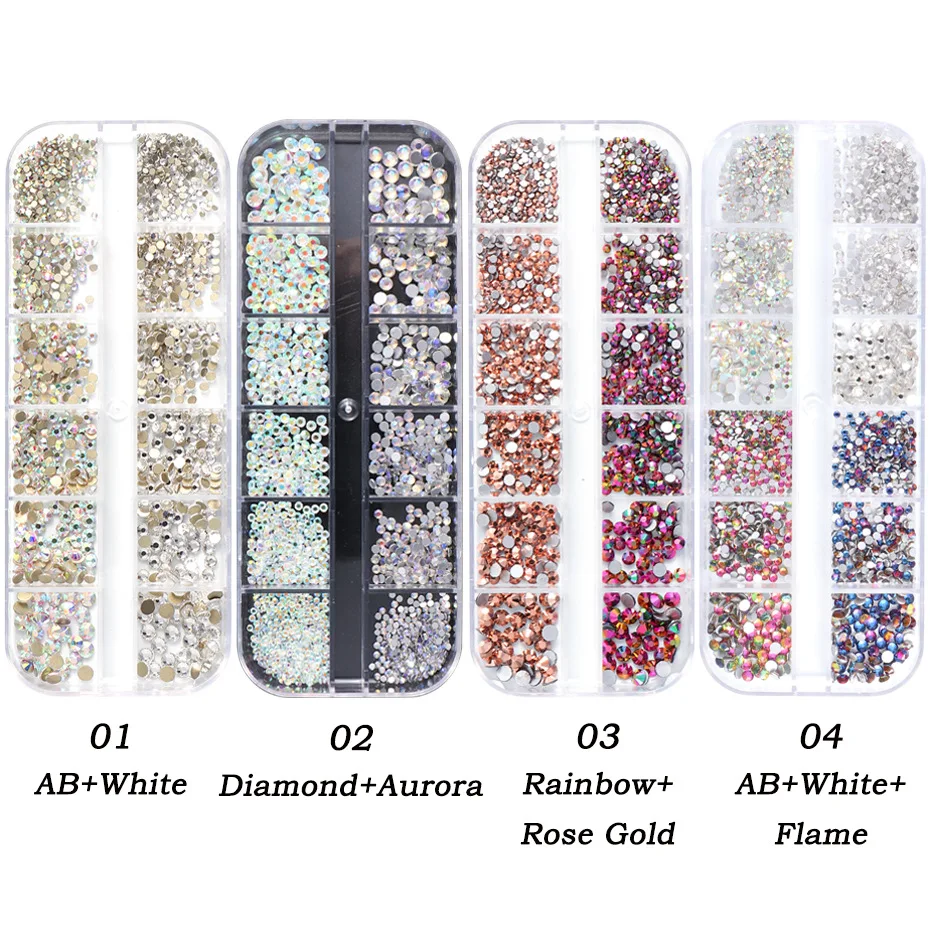 1 Kasse Søm Rhinestones 3D Multi-style Diamond Crystal Fladskærms Tilbage Rhinestone Diamant Perle Glitter Nail Art Indretning