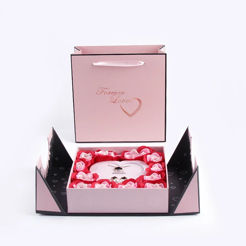 Udsøgte Smykker gaveæske Evige Rose Sæbe Flower Ring, Øreringe og Halskæde Valentine ' s Day Smykker Emballage Gave Sæt