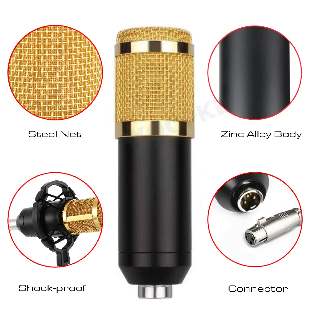 Kabel Mikrofon BM 800 Mic stå Studio kondensator Mikrofon Med Filter V8 Lyd Kort Vokal Optagelse KTV Karaoke Mikrofon