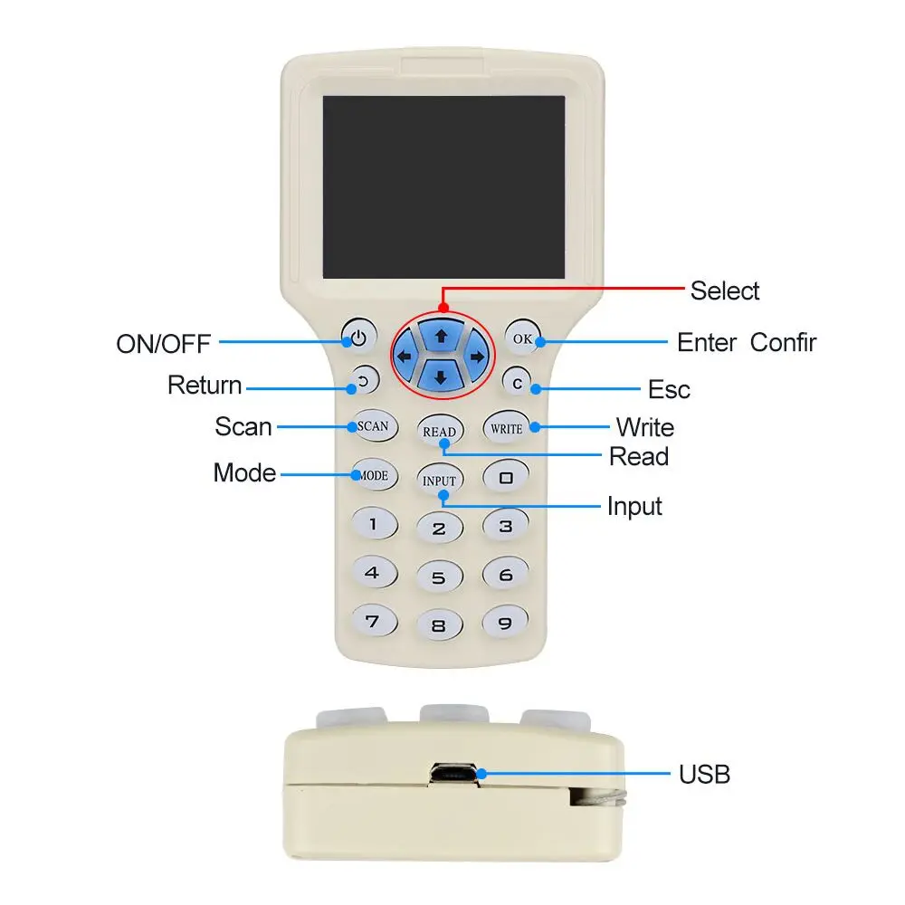 NFC er Smart 10 Frekvens RFID-Kopimaskine / Forfatter / Læsere/Duplikator 125KHz 13,56 MHz USB-Programmør Key fob Kort Læser UID Dekoder