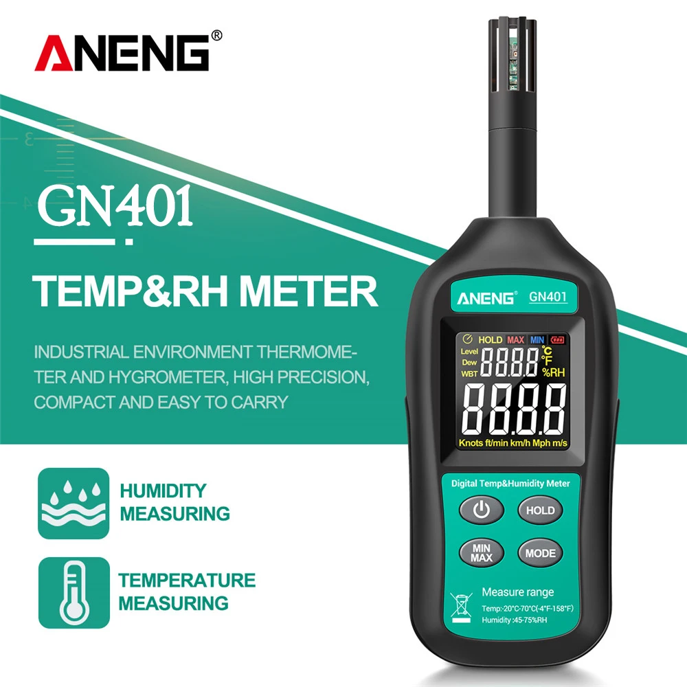 ANENG GN401 Mini Temperatur Luftfugtighed Meter Håndholdte Ingen Kontakt Præcision Digital Aircondition, Termometer, Hygrometer Måler Tester